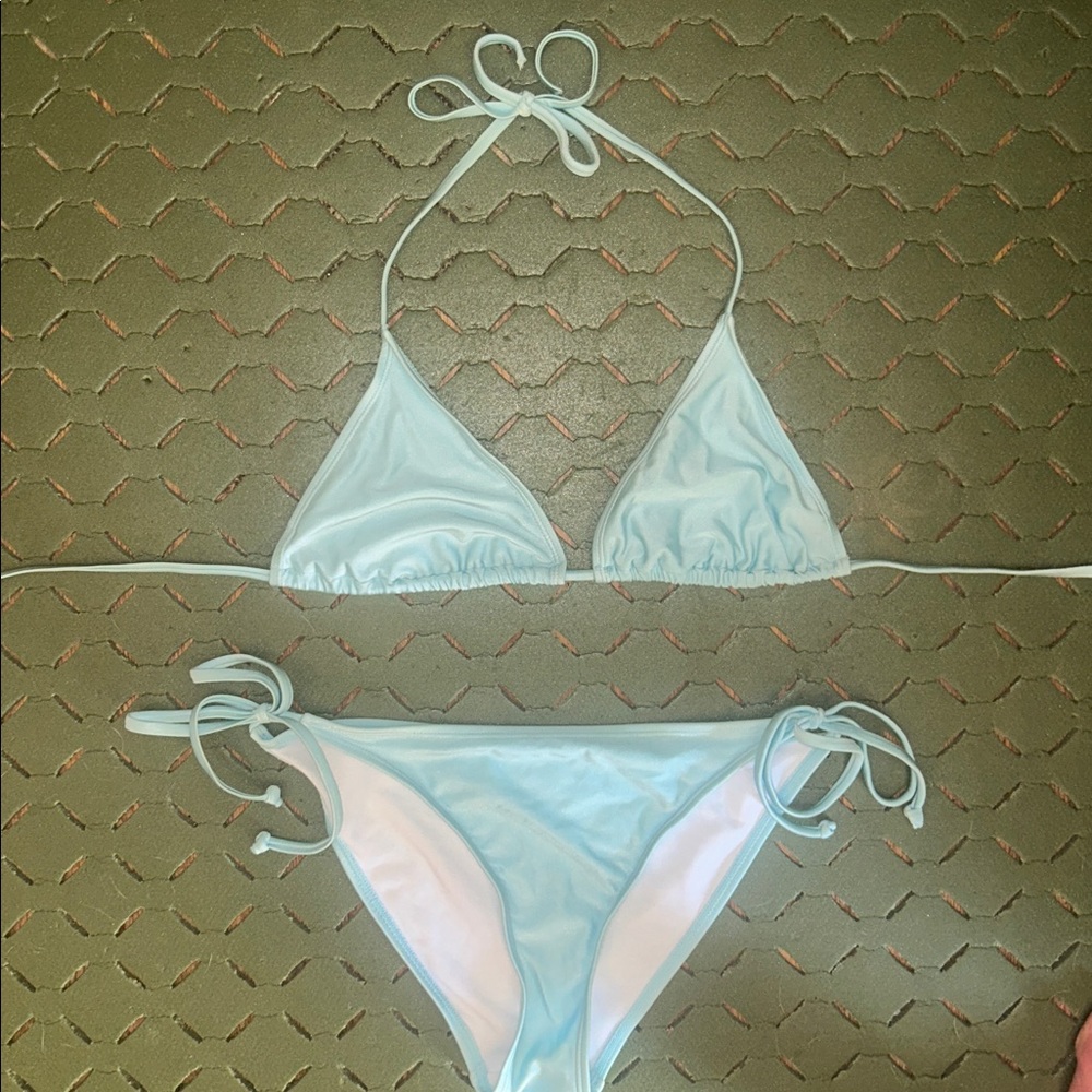 SHEIN Light blue triangle tie Side tie Bikini set sz L large